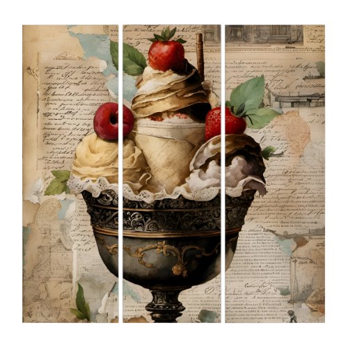 Ice cream Sundae Collage  Triptych