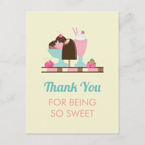 Ice Cream Sundae DeliciousTreats Party Thank You Postcard