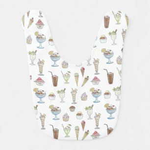 Ice Cream Sundae Desserts Pattern White Baby Bib