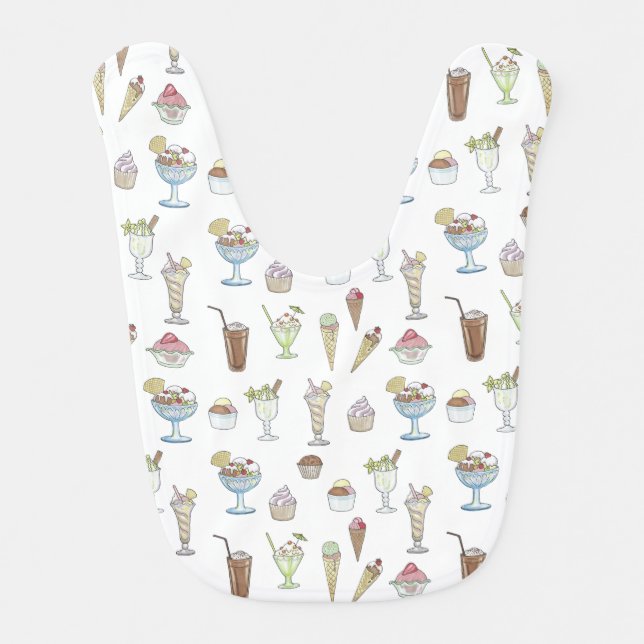 Ice Cream Sundae Desserts Pattern White Baby Bib (Front)