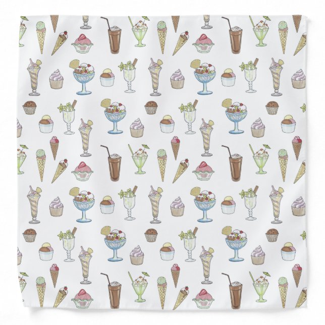Ice Cream Sundae Desserts Pattern White Bandana (Front)