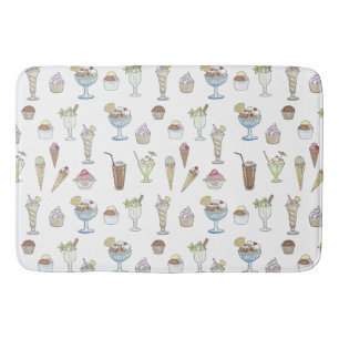 Ice Cream Sundae Desserts Pattern White Bath Mat