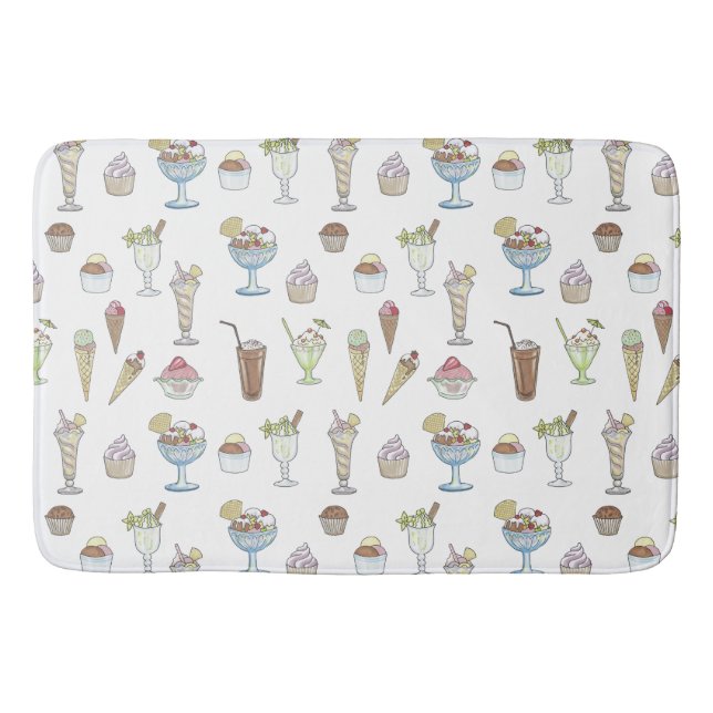 Ice Cream Sundae Desserts Pattern White Bath Mat (Front)