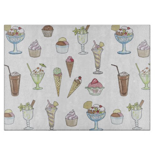 Ice Cream Sundae Desserts Pattern White Cutting Board