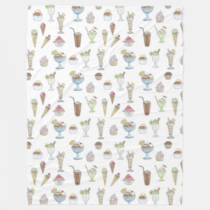 Ice Cream Sundae Desserts Pattern White Fleece Blanket