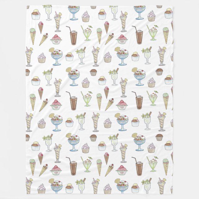 Ice Cream Sundae Desserts Pattern White Fleece Blanket (Front)