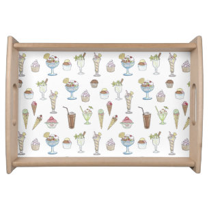 Ice Cream Sundae Desserts Pattern White Serving Tray