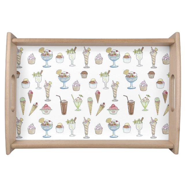 Ice Cream Sundae Desserts Pattern White Serving Tray (Front)