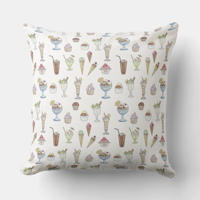 Ice Cream Sundae Desserts Pattern White Throw Pillow (Front)