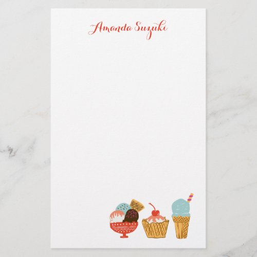 Ice Cream  Sundae Girly Illustration Stationery