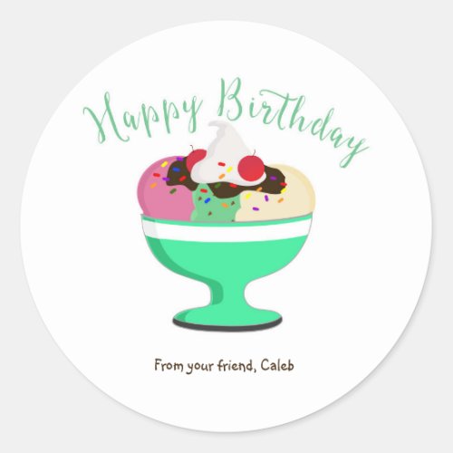 Ice Cream Sundae Happy Birthday Party Sticker