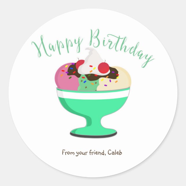 Ice Cream Sundae Happy Birthday Party Sticker (Front)