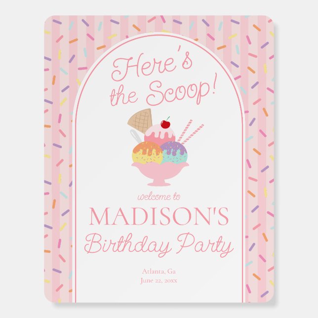 Ice Cream Sundae Heres the Scoop Sweet Birthday Foam Board (Front)