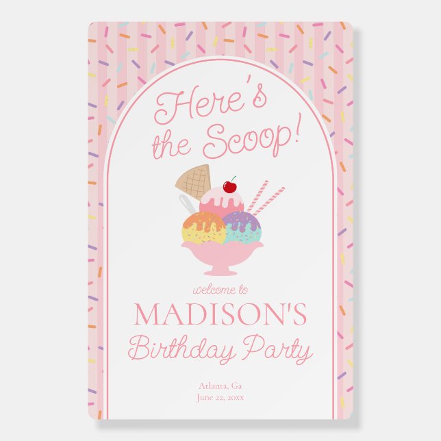 Ice Cream Sundae Heres the Scoop Sweet Birthday Foam Board (Front)