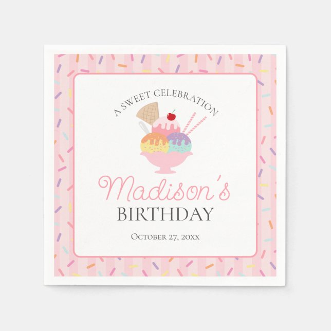 Ice Cream Sundae Heres the Scoop Sweet Birthday Napkins (Front)