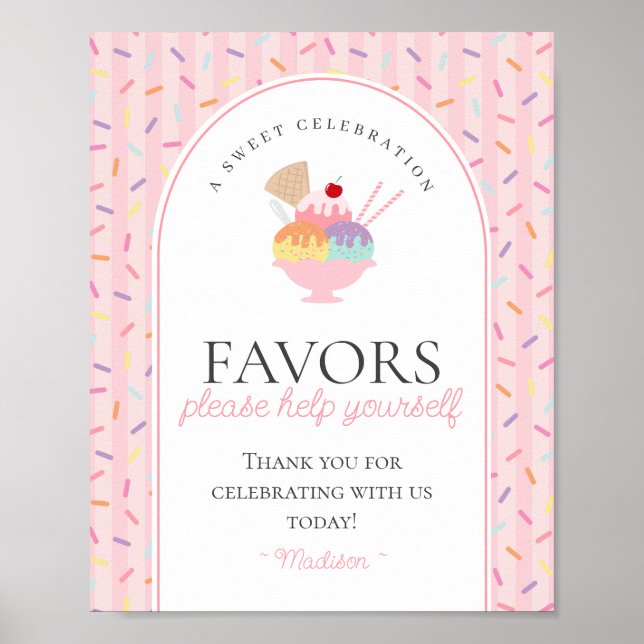 Ice Cream Sundae Heres the Scoop Sweet Favors Sign (Front)