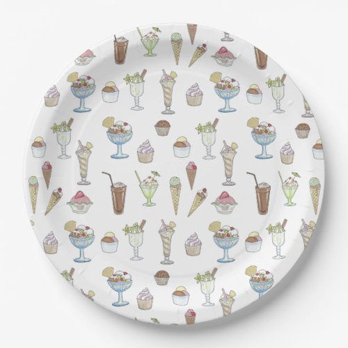 Ice Cream Sundae Illustration Pattern Paper Plates