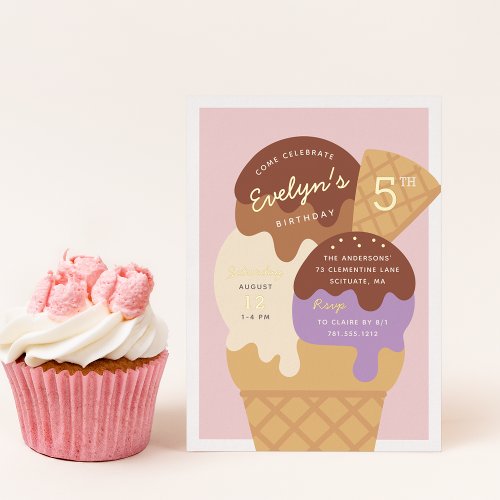 Ice Cream Sundae Kids Birthday Party Foil Invitation