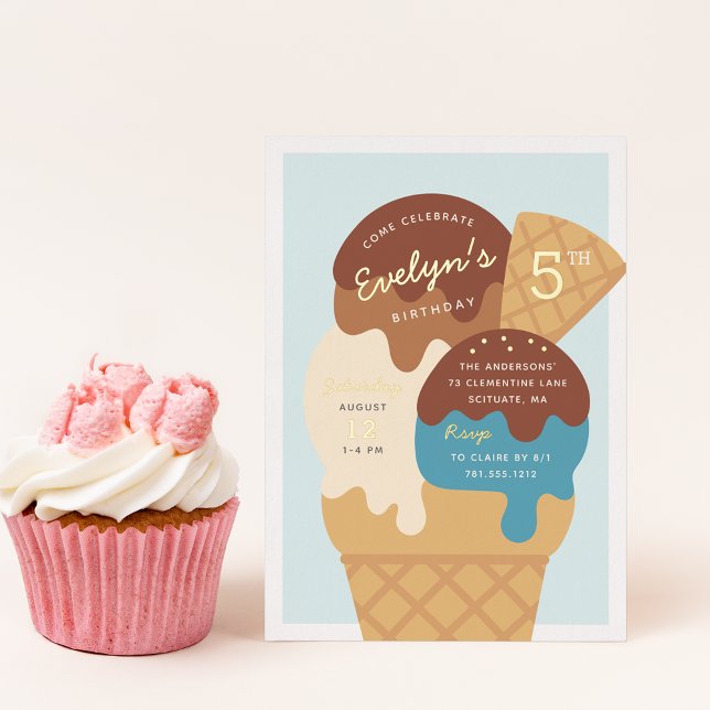 Ice Cream Sundae Kids Birthday Party Foil Invitation (Creator Uploaded)