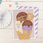 Ice Cream Sundae Kids Birthday Party Invitation<br><div class="desc">Chill out with these cute ice cream themed party invitations for your little one's birthday party. Fun summer design in a soft muted color palette features scoops of chocolate, vanilla, and purple ice cream in a waffle cone topped with chocolate syrup and sprinkles. Personalize with your party details inscribed on...</div>