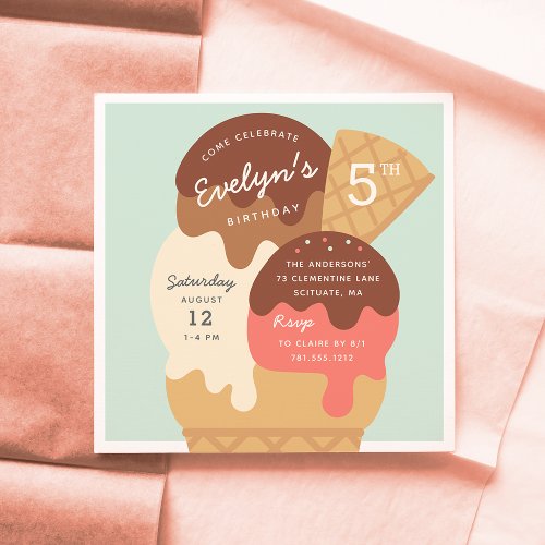 Ice Cream Sundae Kids Birthday Party Invitation