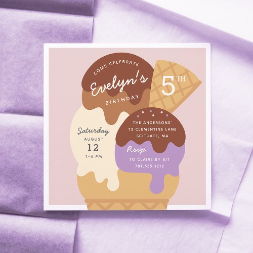 Ice Cream Sundae Kids Birthday Party Invitation