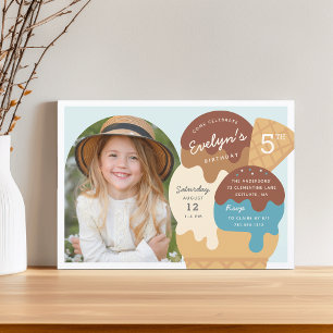 Ice Cream Sundae Kids Birthday Party Photo Invitation