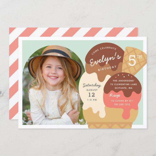 Ice Cream Sundae Kids Birthday Party Photo Invitation