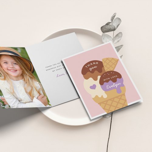 Ice Cream Sundae Kids Birthday Thank You Card