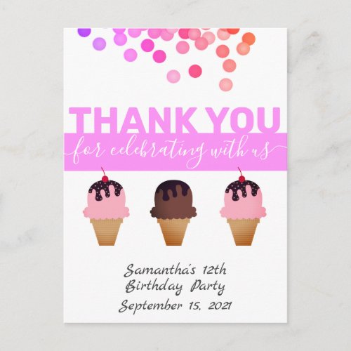 Ice Cream Sundae Lilac Thanks Celebrating Birthday Postcard