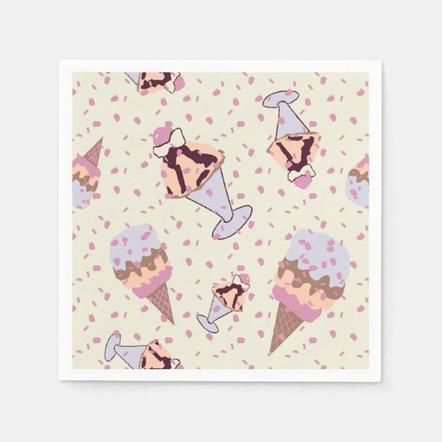 Ice Cream Sundae Pastel Summer Pattern Napkins (Front)