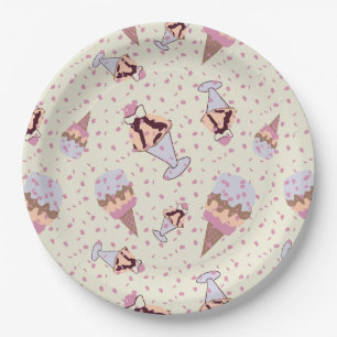 Ice Cream Sundae Pastel Summer Pattern Paper Plates