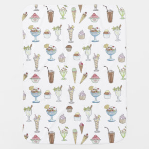 Ice Cream Sundae Pattern White Baby Blanket