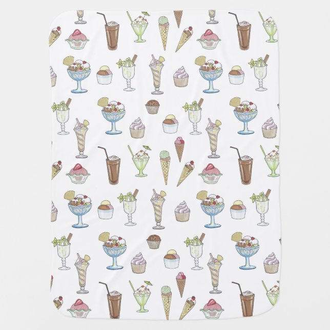 Ice Cream Sundae Pattern White Baby Blanket (Front)