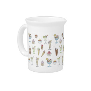 Ice Cream Sundae Pattern White Beverage Pitcher