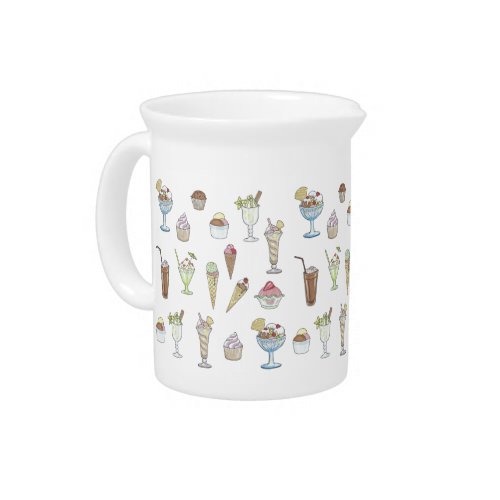 Ice Cream Sundae Pattern White Beverage Pitcher