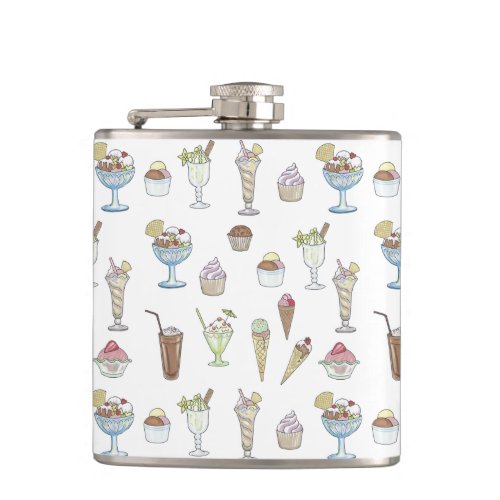 Ice Cream Sundae Pattern White Flask