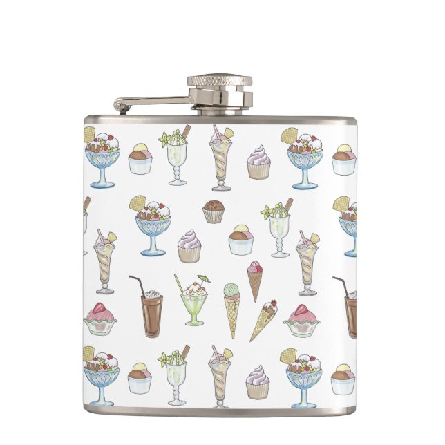 Ice Cream Sundae Pattern White Flask (Front)