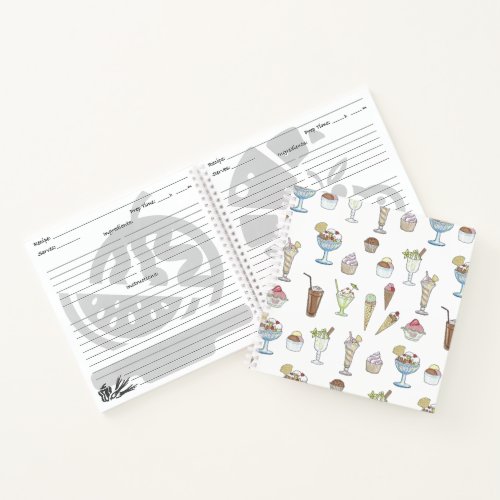 Ice Cream Sundae Pattern White Notebook