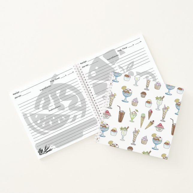 Ice Cream Sundae Pattern White Notebook (Inside)