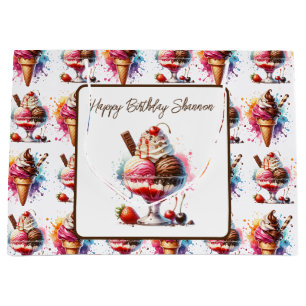 Ice Cream Sundae Personalized Birthday Large Gift Bag