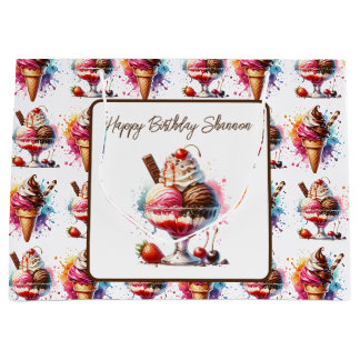 Ice Cream Sundae Personalized Birthday Large Gift Bag