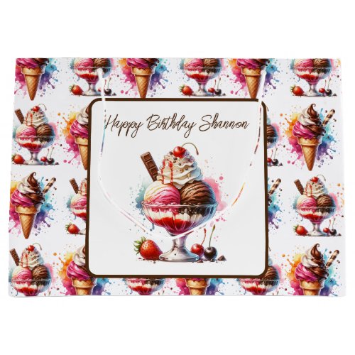  Ice Cream Sundae Personalized Birthday Large Gift Bag