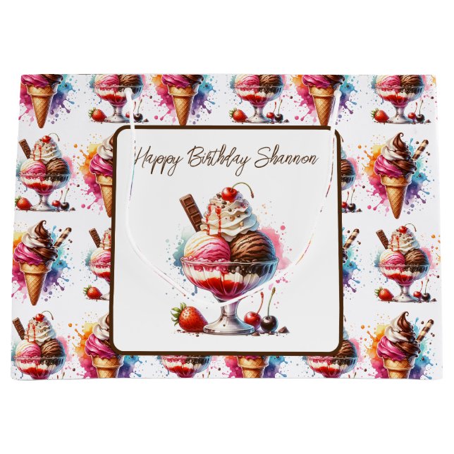  Ice Cream Sundae Personalized Birthday Large Gift Bag (Front)