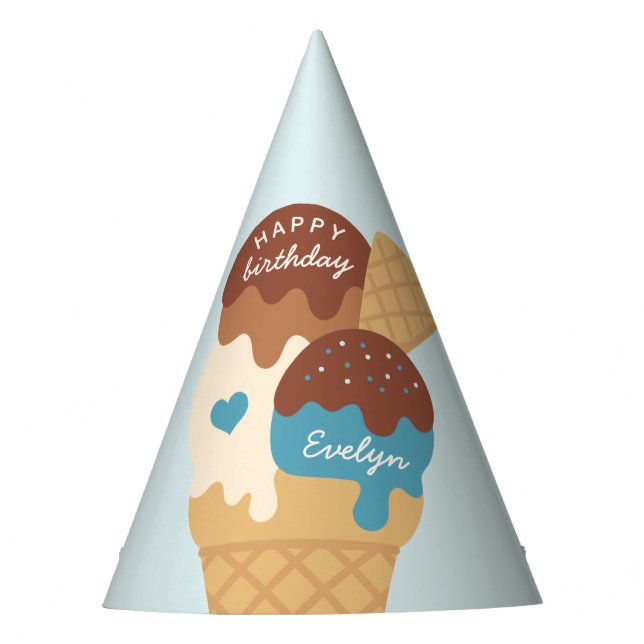 Ice Cream Sundae Personalized Kids Birthday Party Hat (Front)