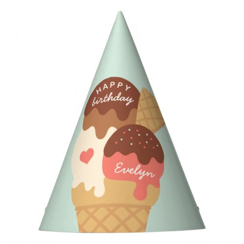 Ice Cream Sundae Personalized Kids Birthday Party Hat