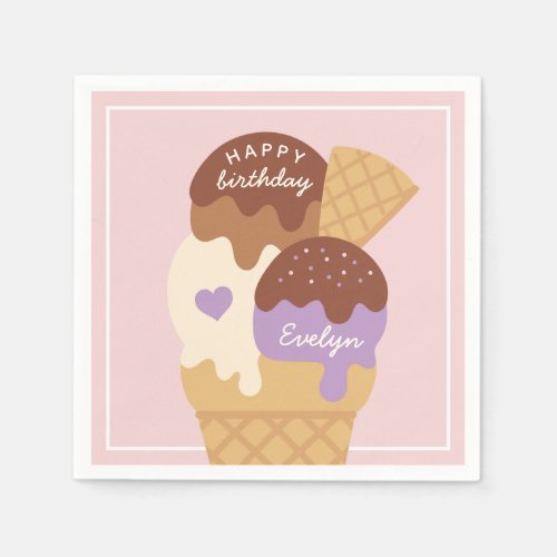 Ice Cream Sundae Personalized Kids Birthday Party Napkins