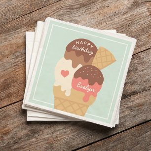 Ice Cream Sundae Personalized Kids Birthday Party Napkins