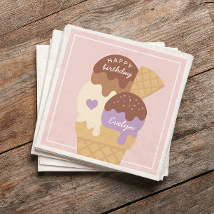 Ice Cream Sundae Personalized Kids Birthday Party Napkins
