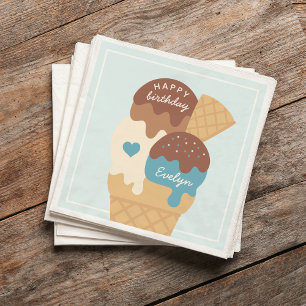 Ice Cream Sundae Personalized Kids Birthday Party Napkins